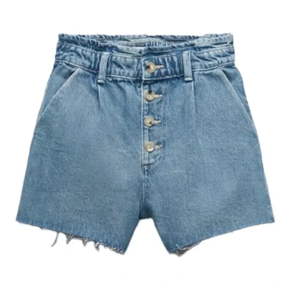 ZARA Z1975 Mid Blue High Rise Baggy Paperbag Shorts NWT Size 4